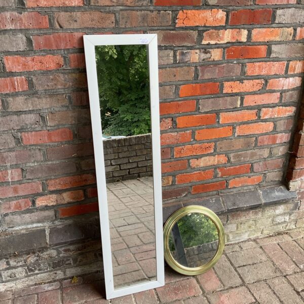 Round brss framed porthole mirror & white wooden framed bedroom mirror