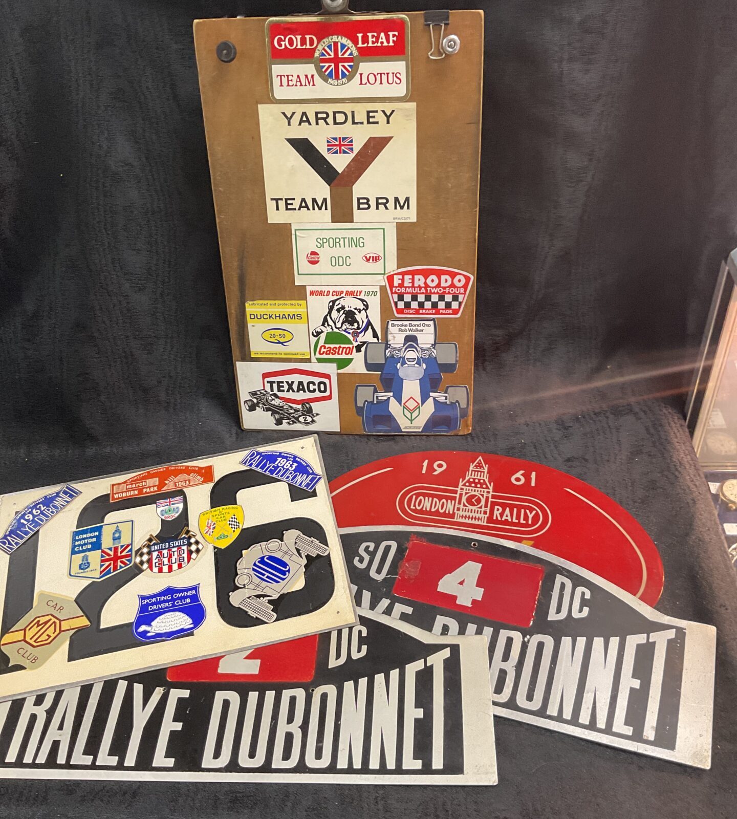 Motor racing time keepers board and four car rally plates - Image 2