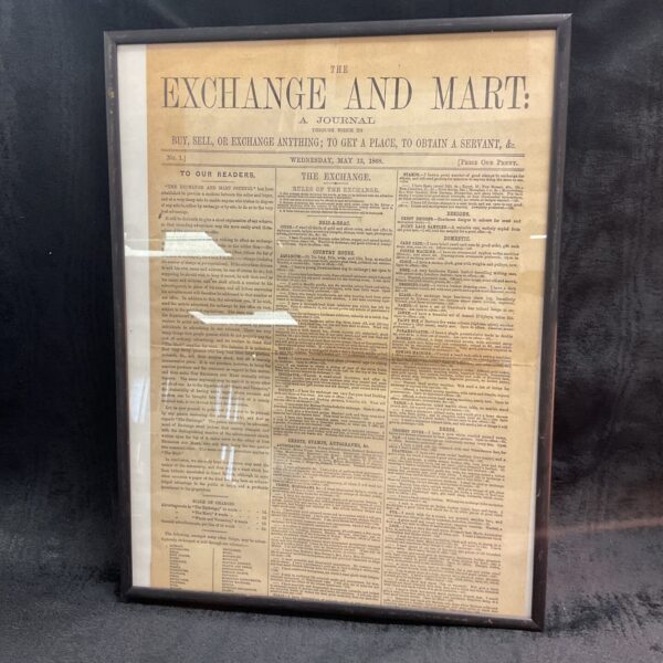 Framed 1868 Copy of Exchange and Mart No1
