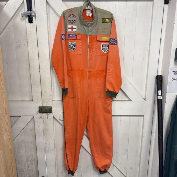 Bright orange race marshal overalls from Silverstone motorsport events.
