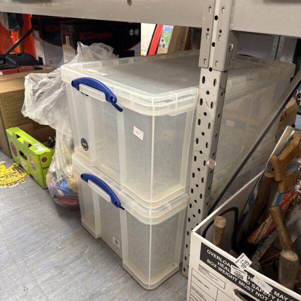 Two stacking storage tubs with lids