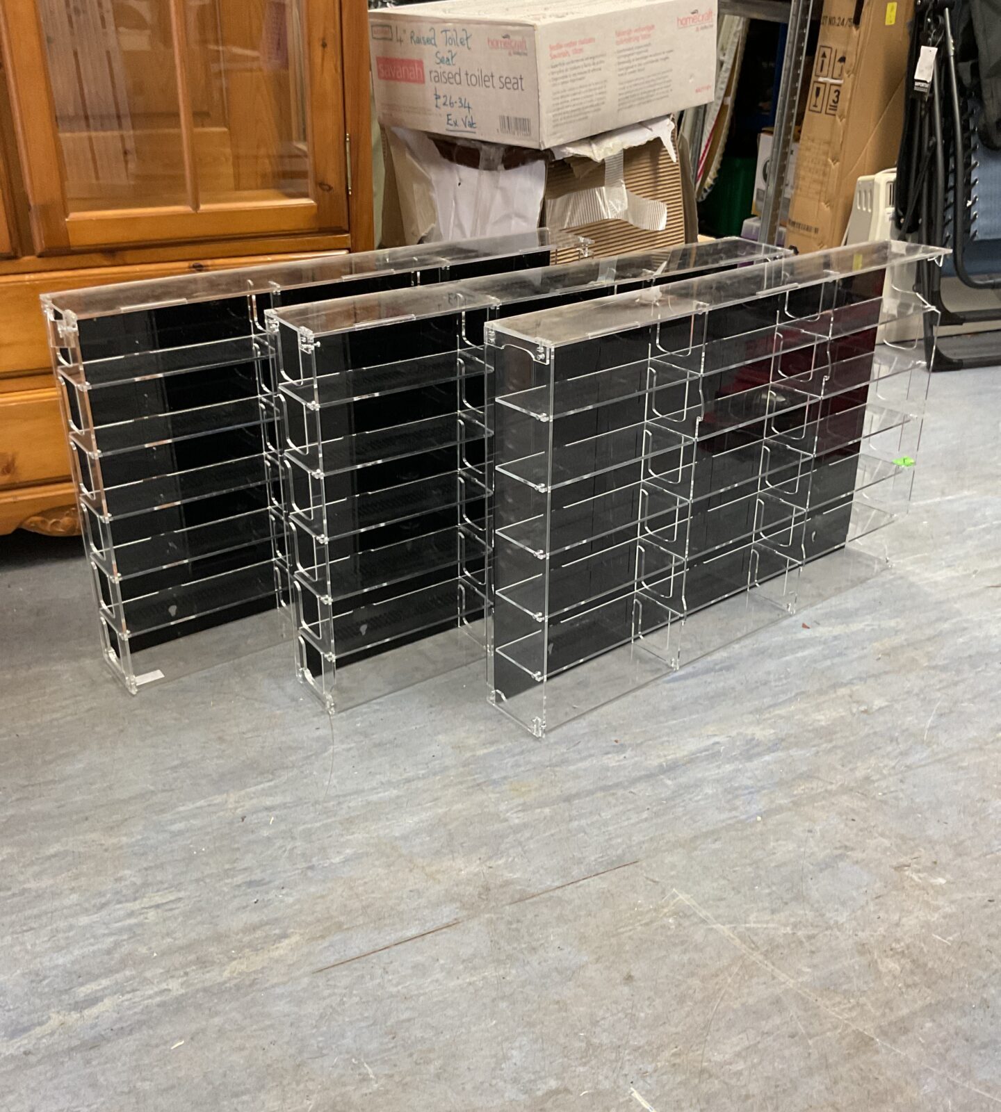 Three model train, car, etc wall hanging display cases