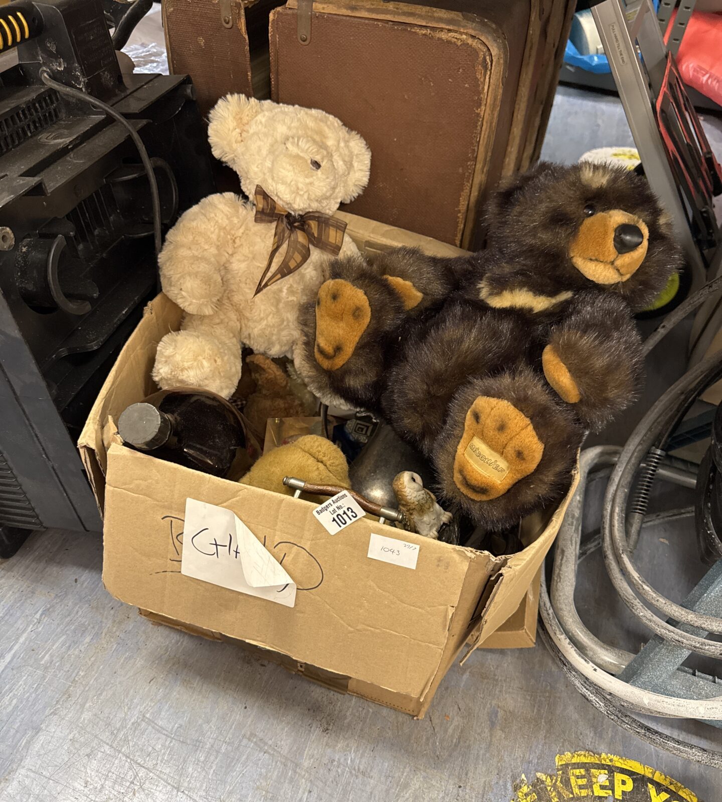 Box of mixed items inc mischief teddy bear & others