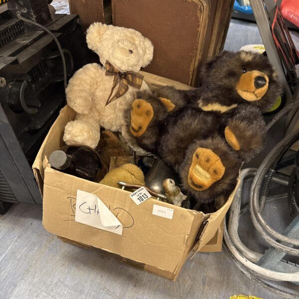 Box of mixed items inc mischief teddy bear & others