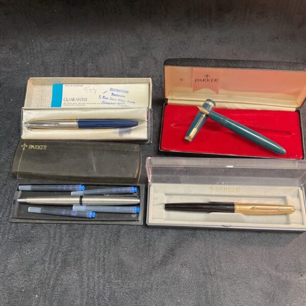 Four Parker pens inc 14ct gold nib fountain pen