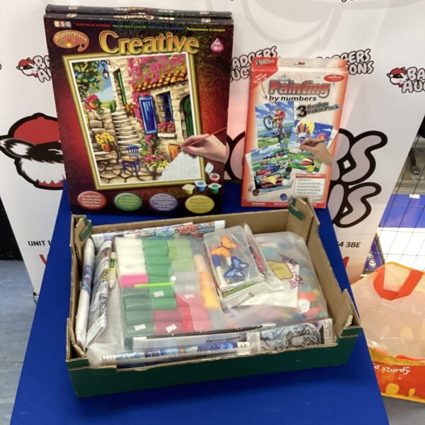 crate of crafting and drawing items