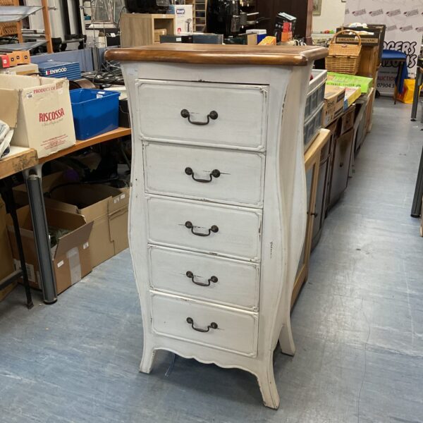 Five drawer shabby chic pine tallboy unit