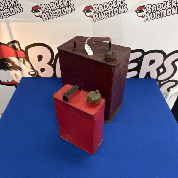 Vintage esso fuel can & red oil can with plain brass caps