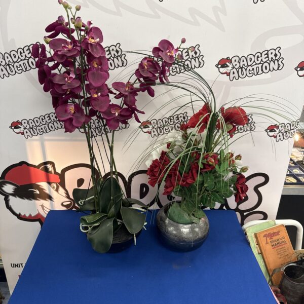 Two faux plants in pots inc orchid