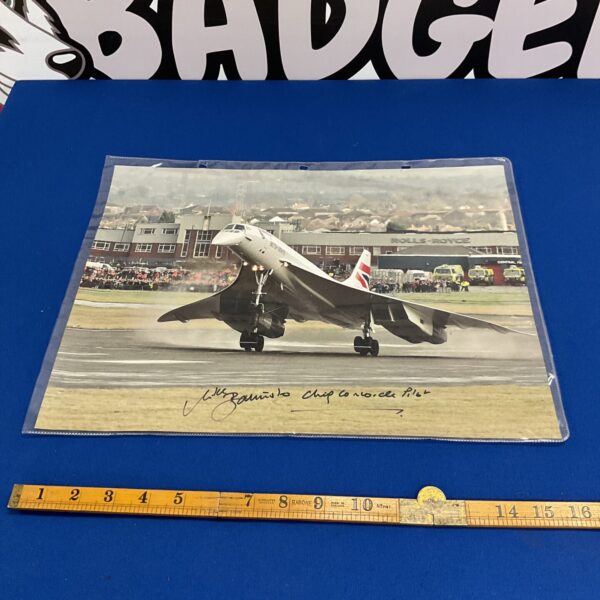 Signed Concorde photograph taking off from Rolls Royce factory.