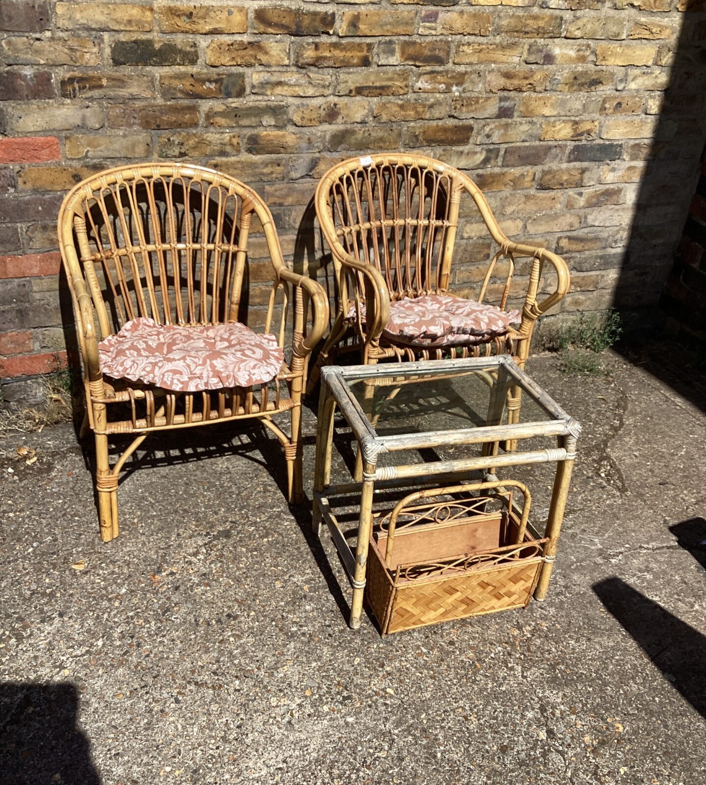 Bamboo post chairs with glass topped table