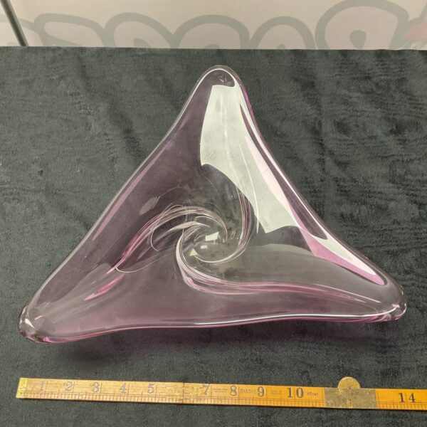 Large Tricorn glass swirl dish signed on base