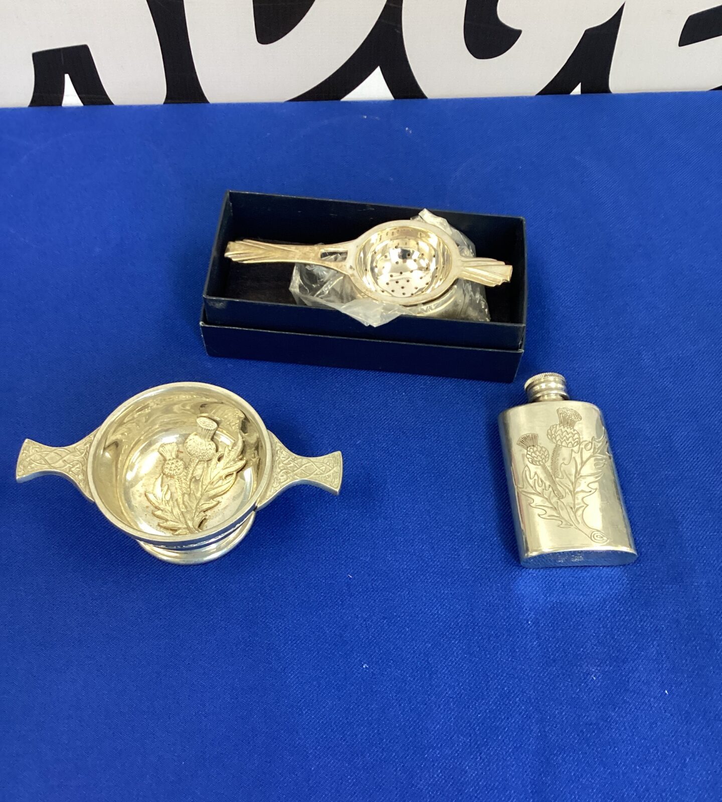Pewter Tea Strainers with Flask