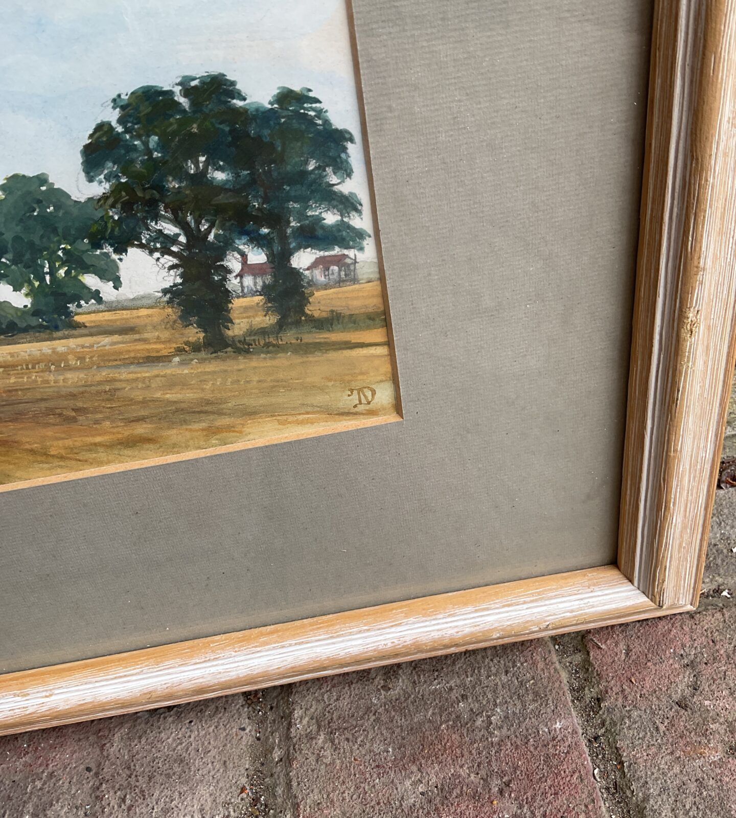 Artist signed watercolour landscape of farmland with buildings - Image 2