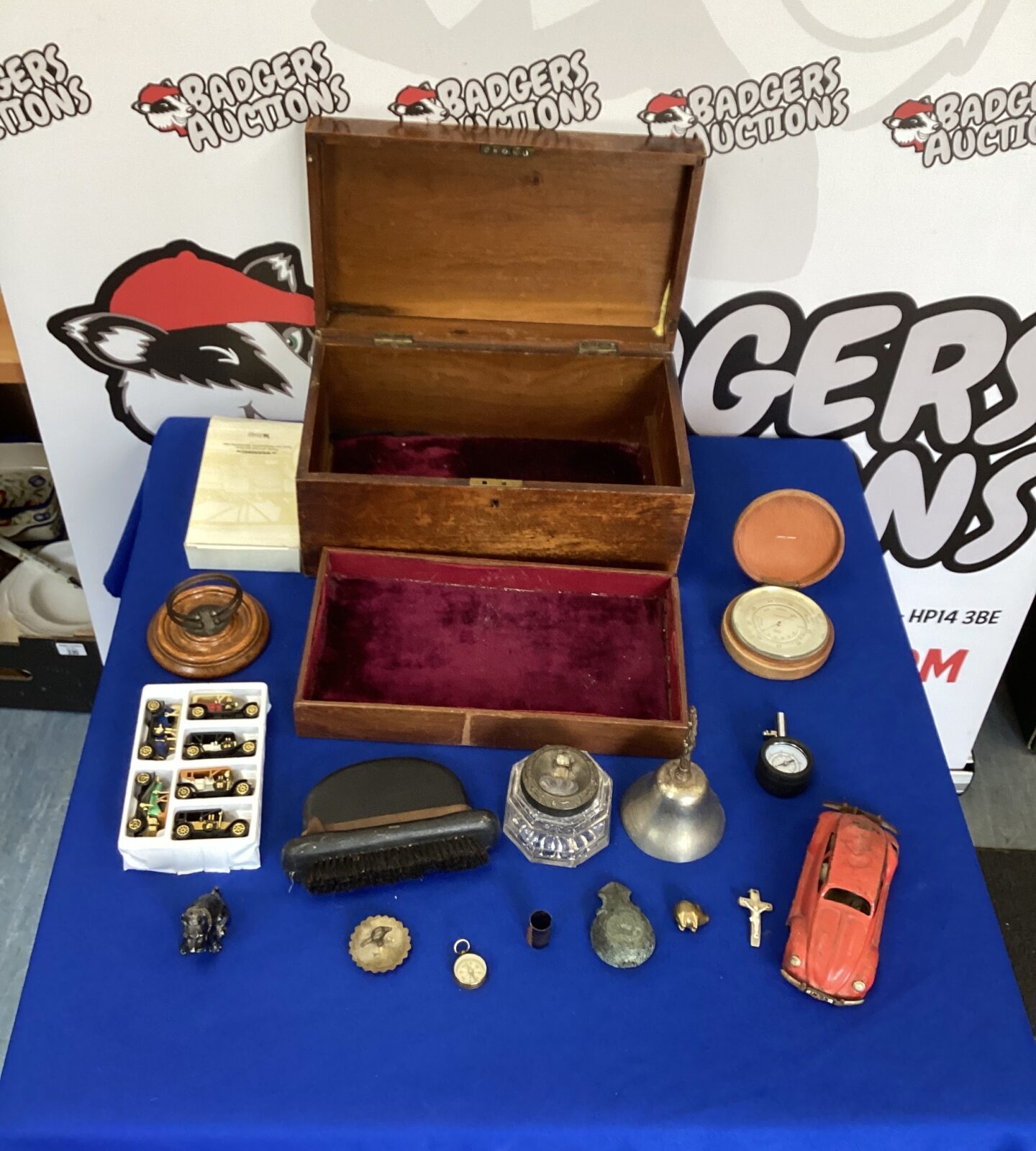 Vintage Wooden Box with mixed contents