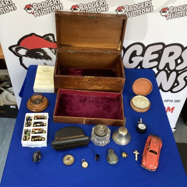 Vintage Wooden Box with mixed contents