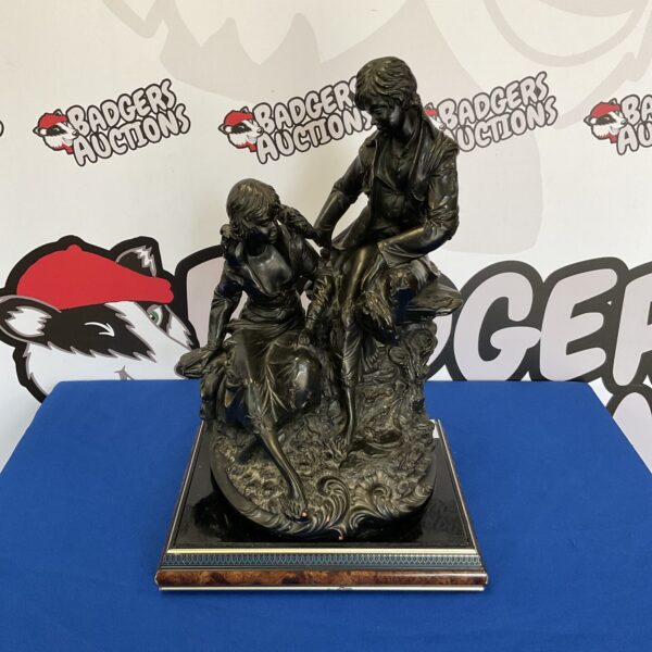 Large romantic bronzed terracotta sculpture of lovers
