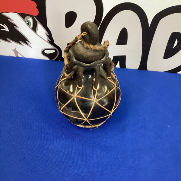 Vintage Japanese water bottle, dark lacquered gourd flask.