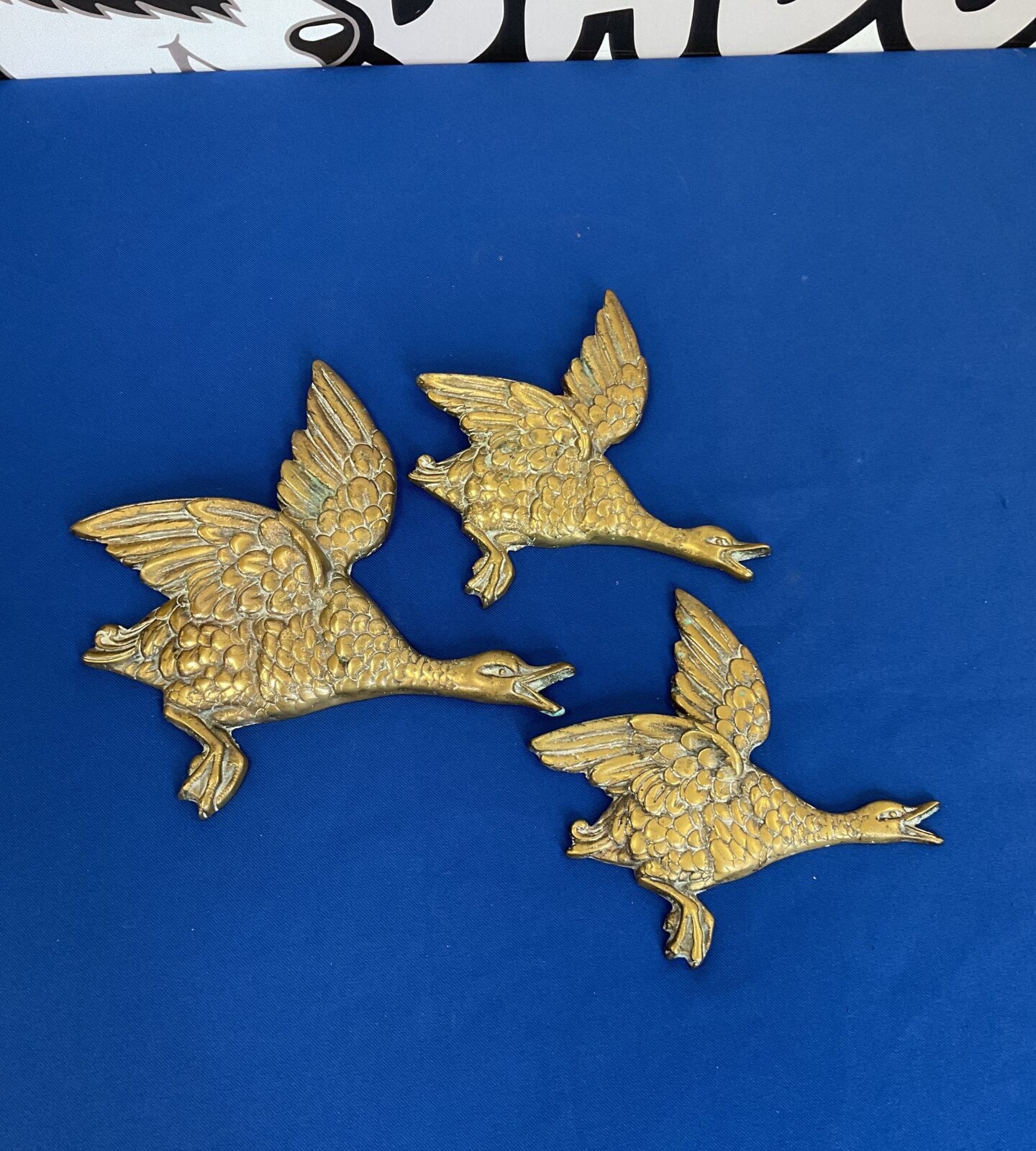 Set of 3 vintage brass wall ducks