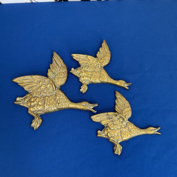 Set of 3 vintage brass wall ducks