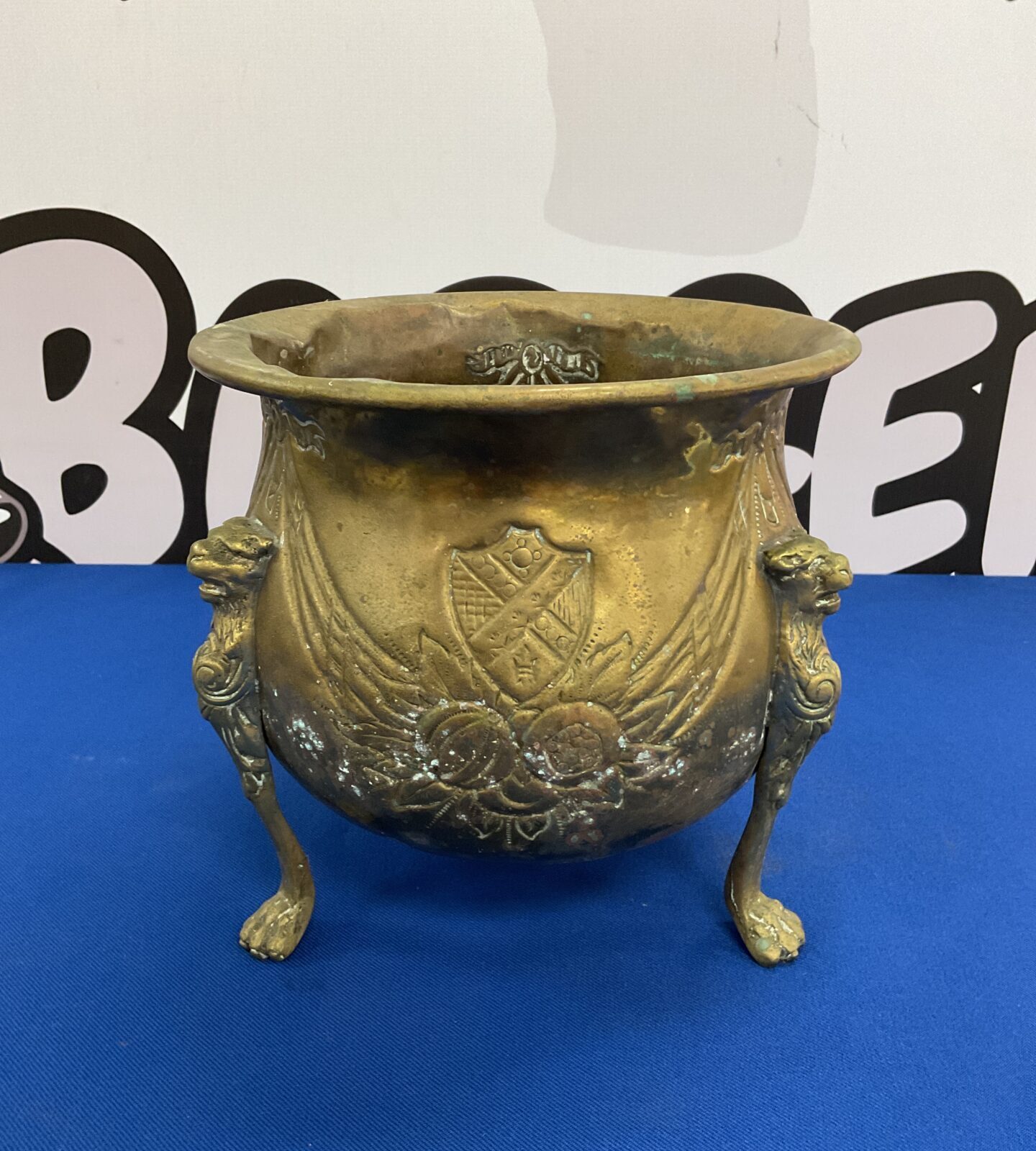 Vintage brass claw footed planter