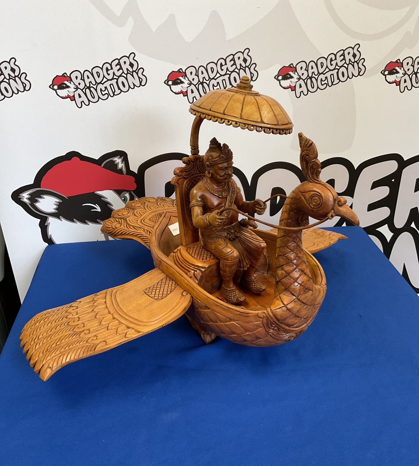 Vintage hand carved wooden Hindu deity man on bird