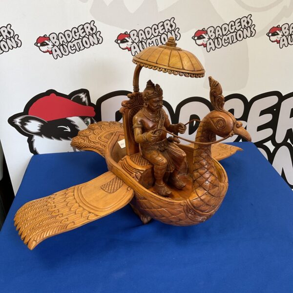 Vintage hand carved wooden Hindu deity man on bird