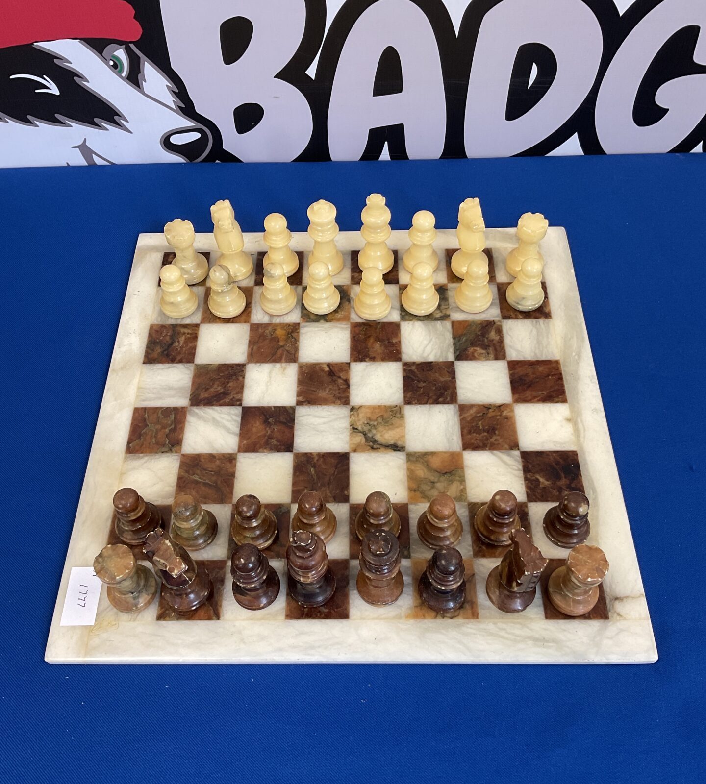 Marble chess board complete with pieces