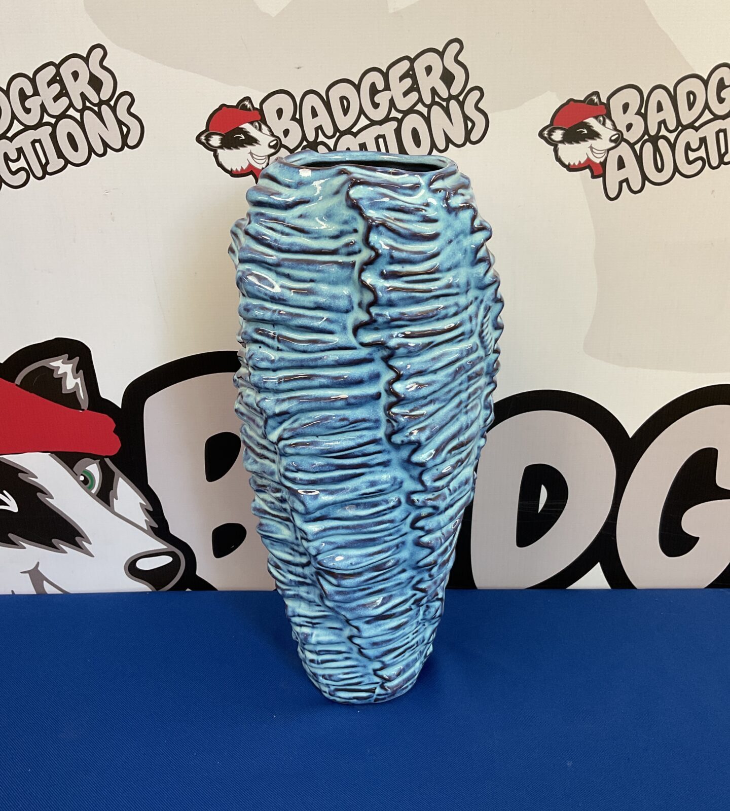 Blue 14” tall studio pottery vase