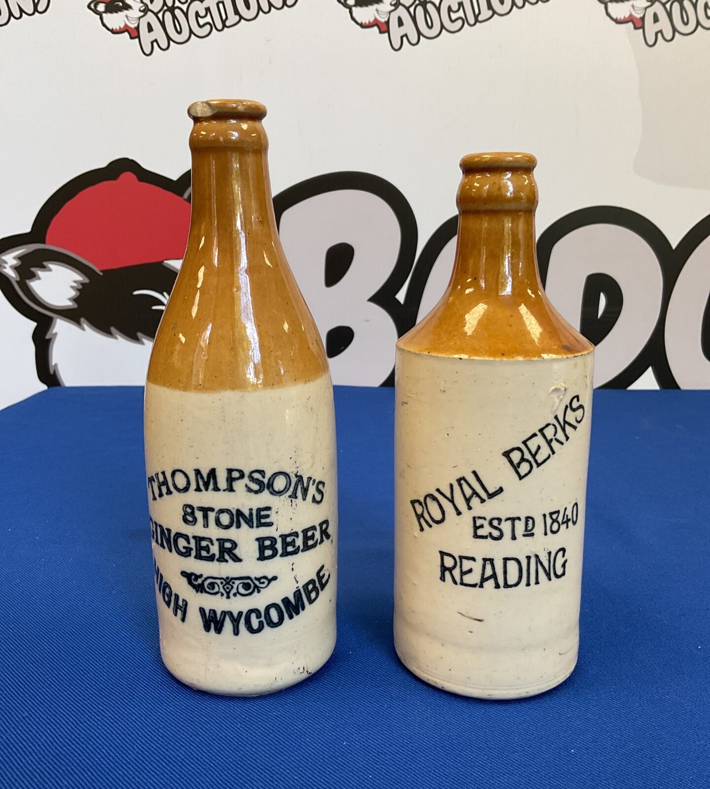 Antique thompsons stine ginger beer high Wycombe & royal berks reading salt glazed bottles