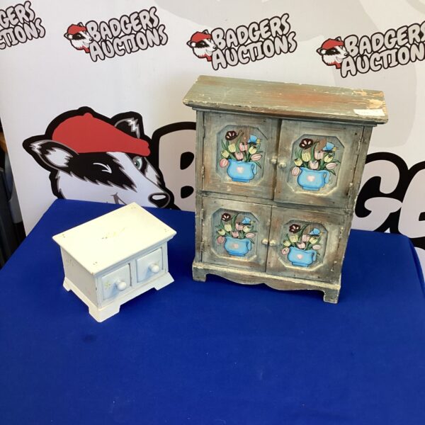 Pair of handpainted miniature cabinets with floral designs.