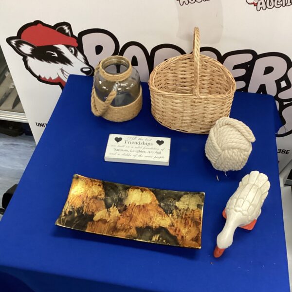 Box of mixed items inc rope door stop