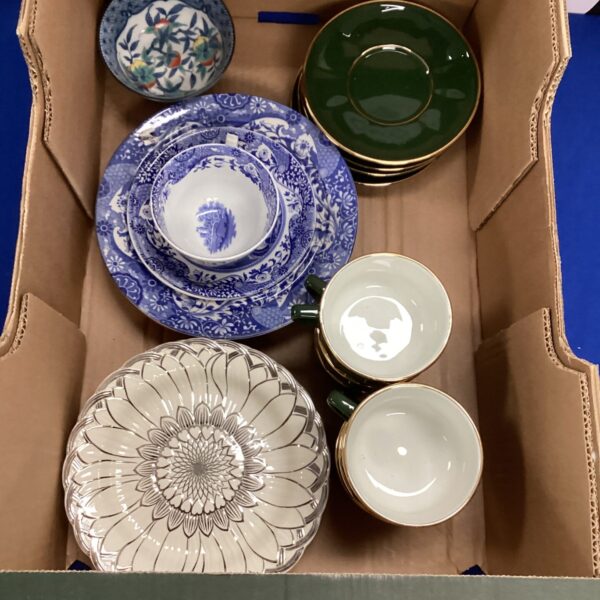 Box of mixed china inc Spode and Wedgwood