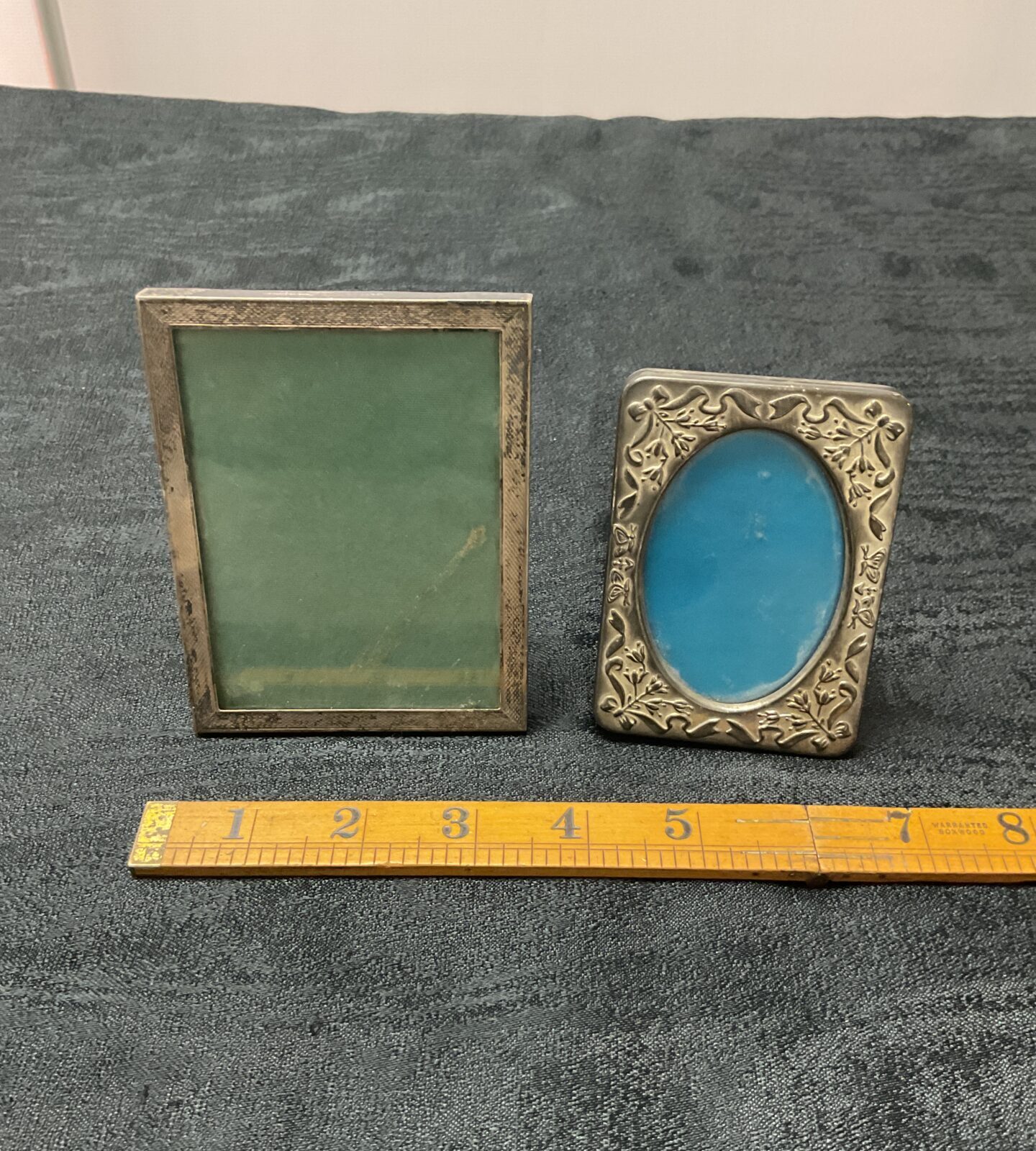 Hallmarked Silver 4” picture frame and smaller Whitemetal frame