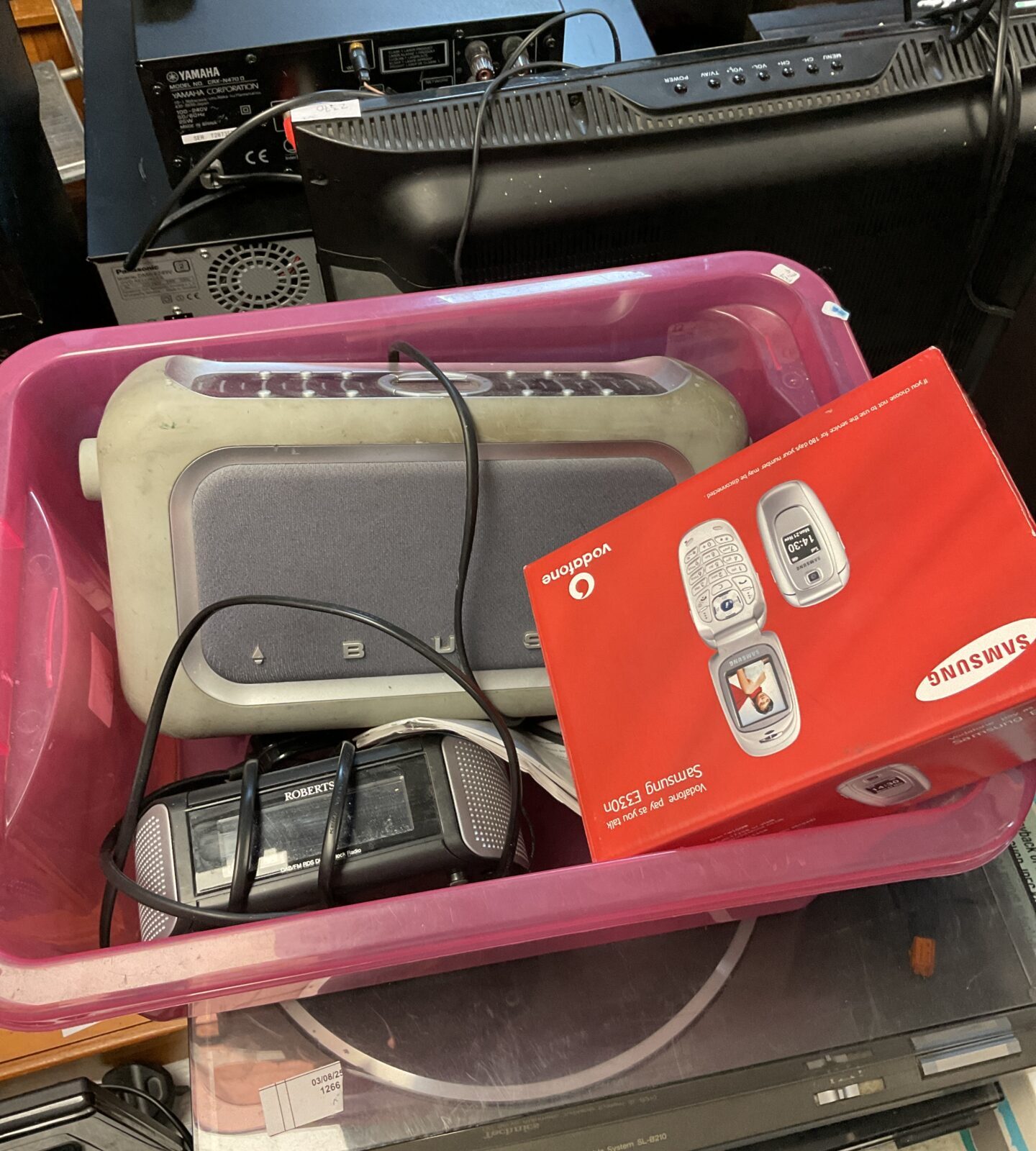Bush dab radio, Roberts clock radio & samsung flip phone
