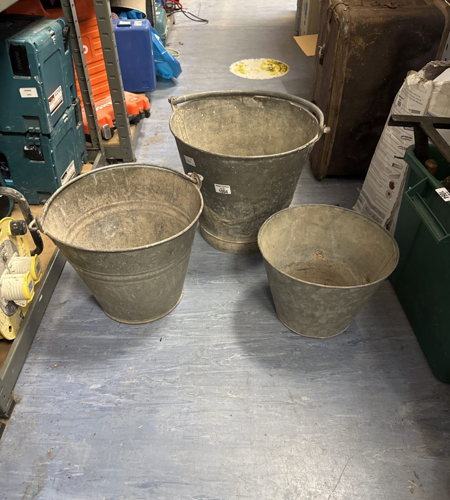 Three vintage galvanised buckets