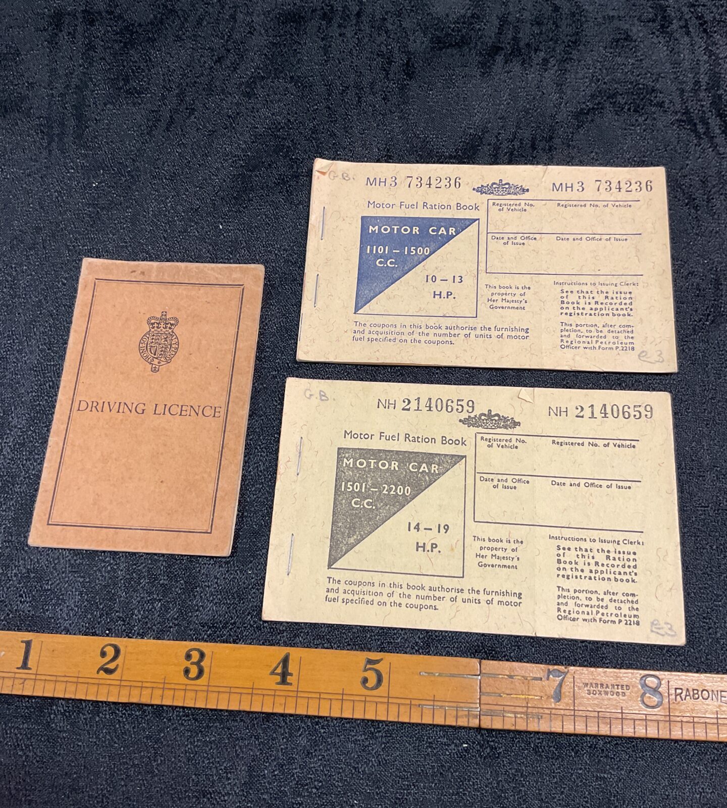 Two 1970 fuel Ration books and driving licence