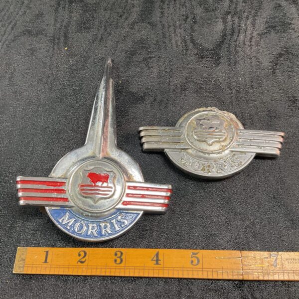 Vintage Morris Minor bonnet badge, classic car emblem