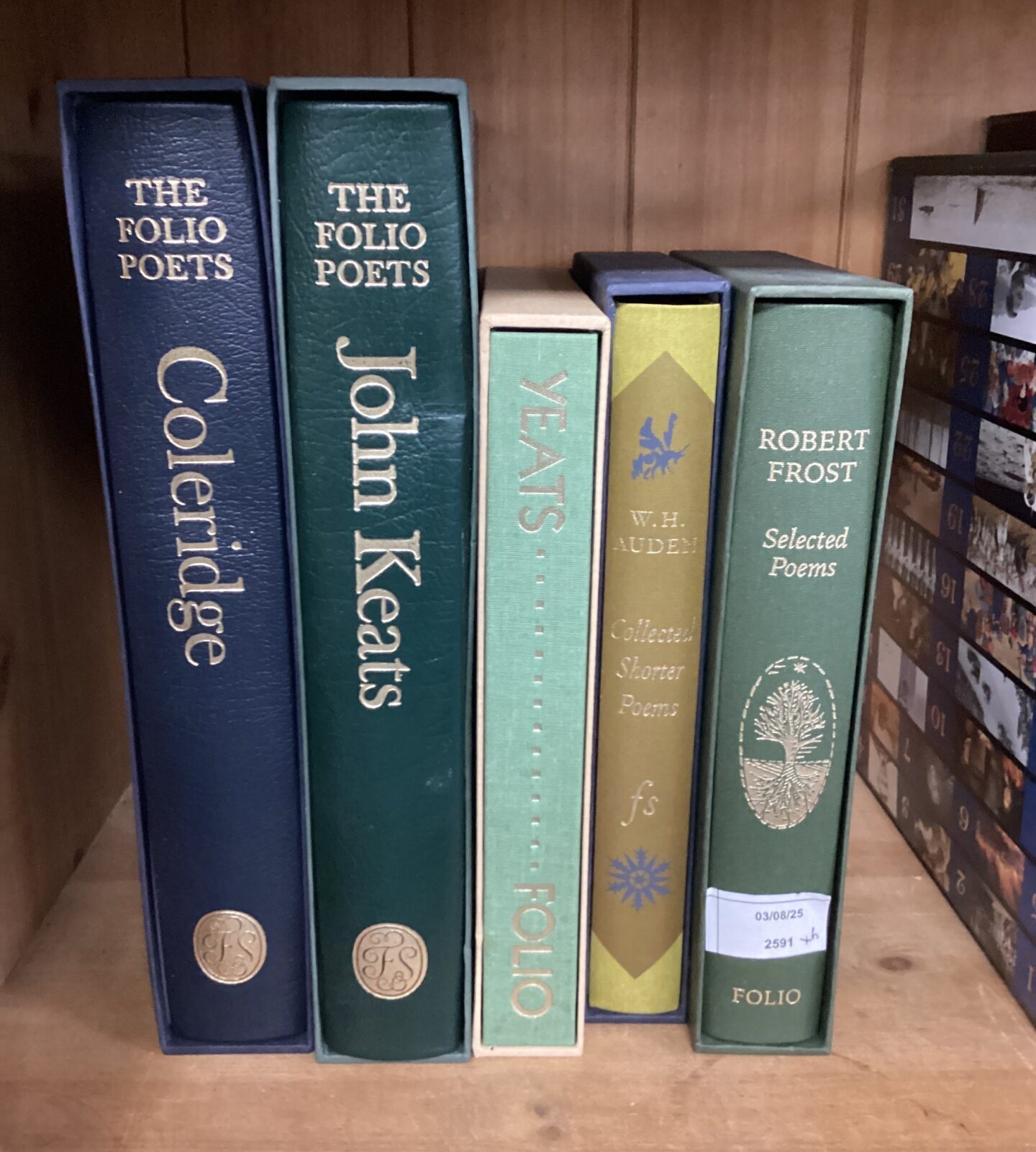 Five folio society books inc coleridge, john keates, yeats & robert frost