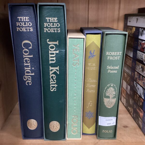 Five folio society books inc coleridge, john keates, yeats & robert frost