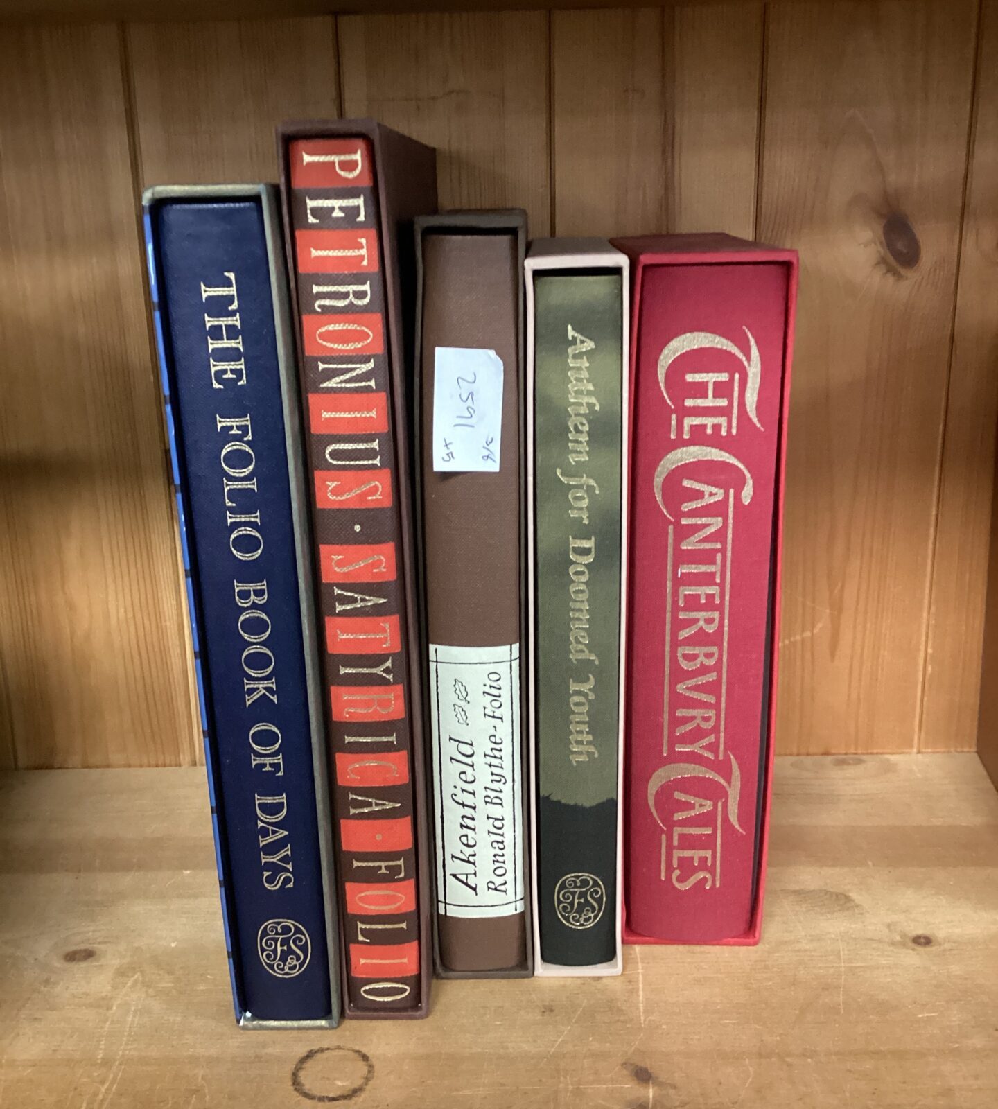 Five folio society books inc the Canterbury tales, book of days, petronius satrica & akenfield