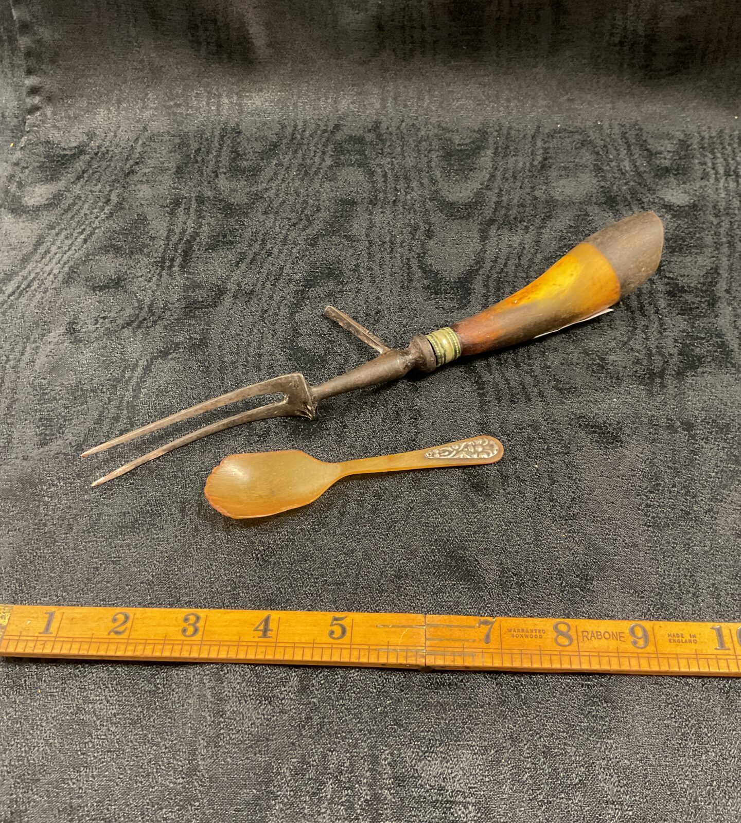 Antique Horn handle carving fork and horn spoon