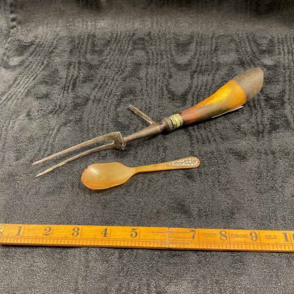 Antique Horn handle carving fork and horn spoon