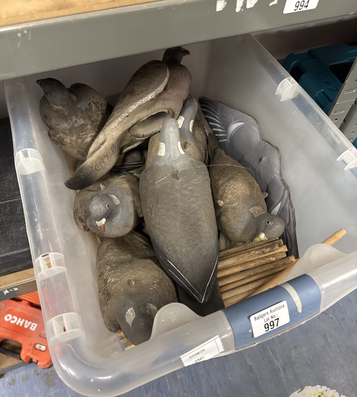 Box of decoy pigeons