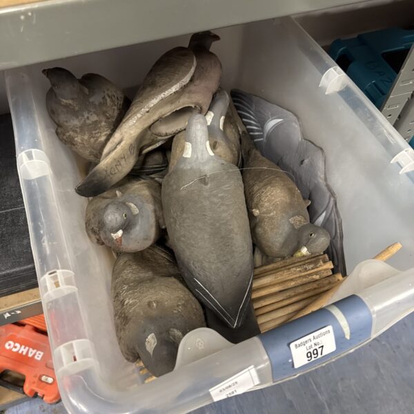 Box of decoy pigeons