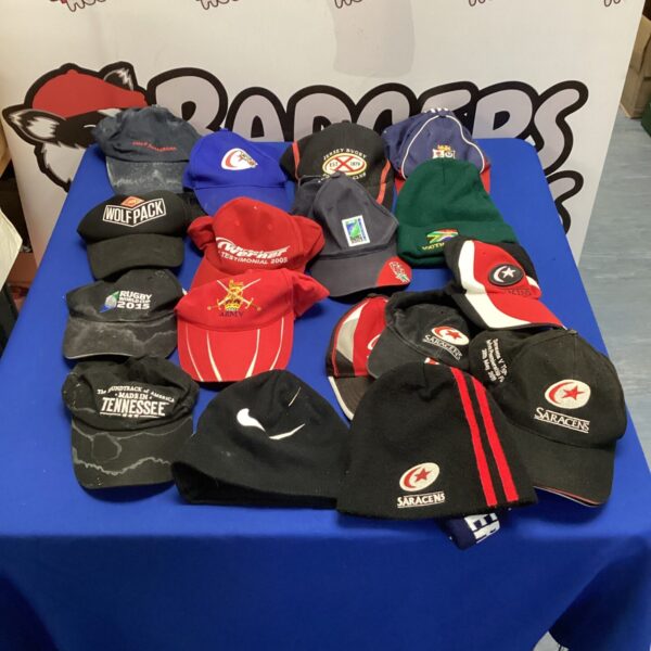 Collection of sports caps & beenies inc nike, saracens, wolf pack & rugby league