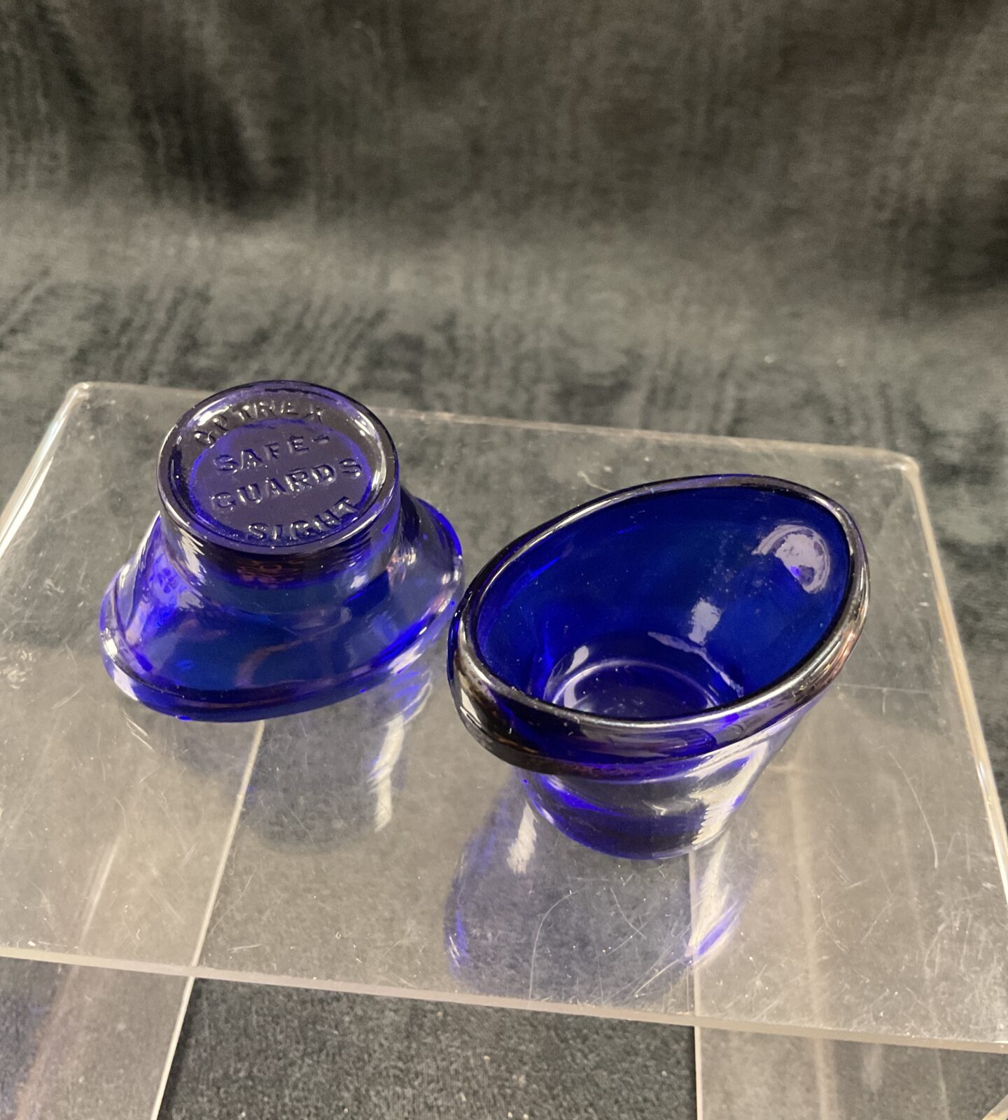 Two 1930s Optrex Cobolt blue Eye Wash glasses