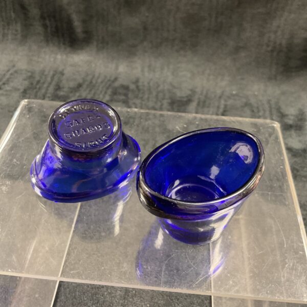Two 1930s Optrex Cobolt blue Eye Wash glasses