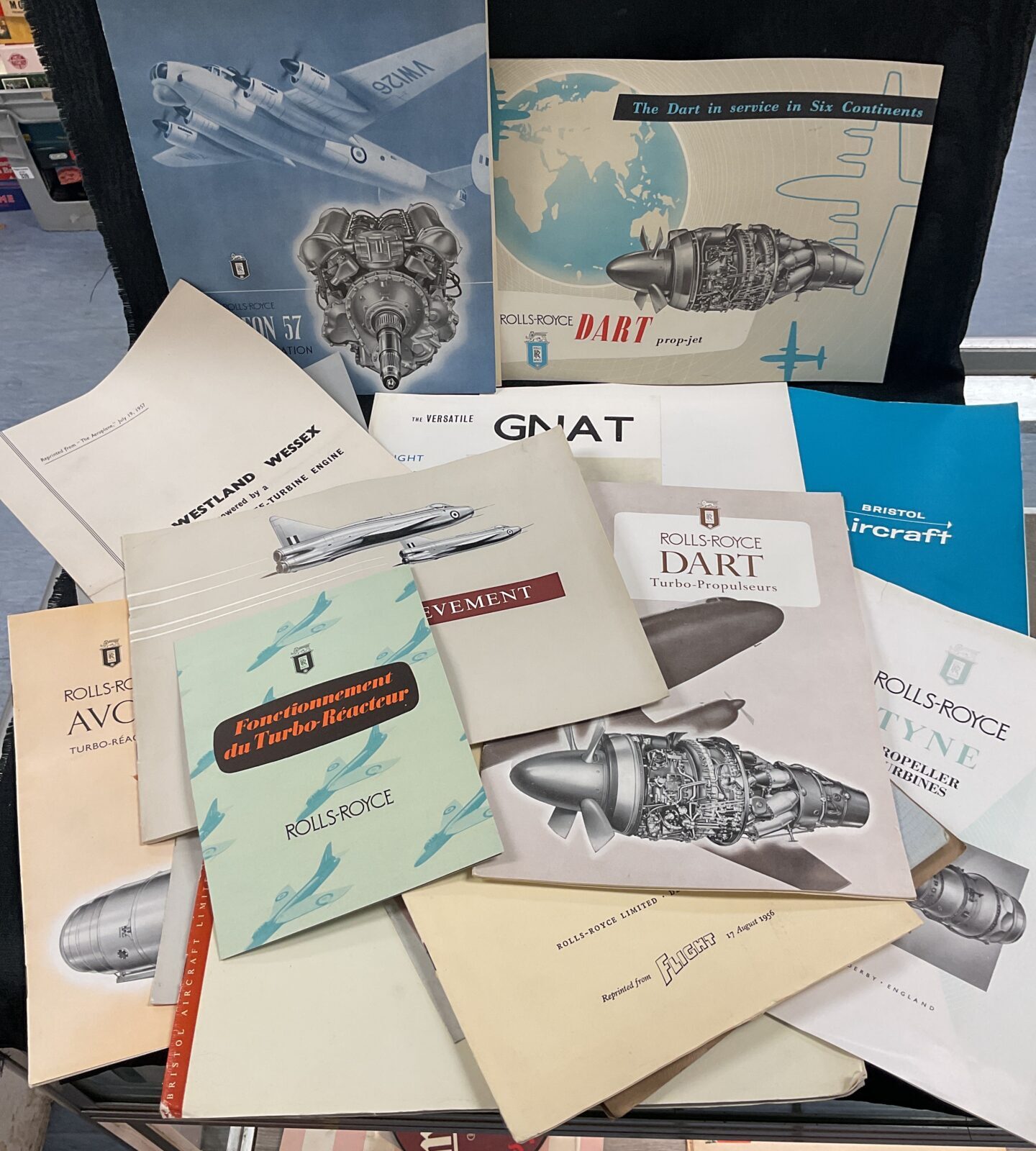 Collection of vintage aviation aircraft and engine pamphlets