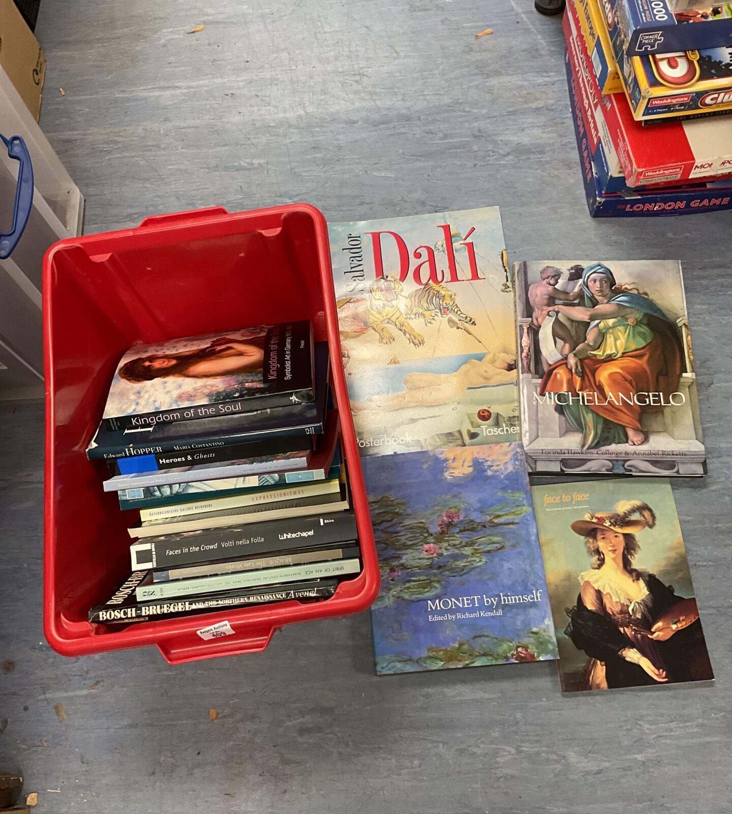 Box of art reference books including dali & Michelangelo